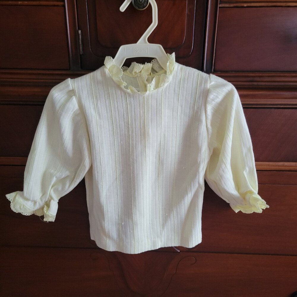 Vintage 70s Toddler Shirt with Lace Collar and Sleeve